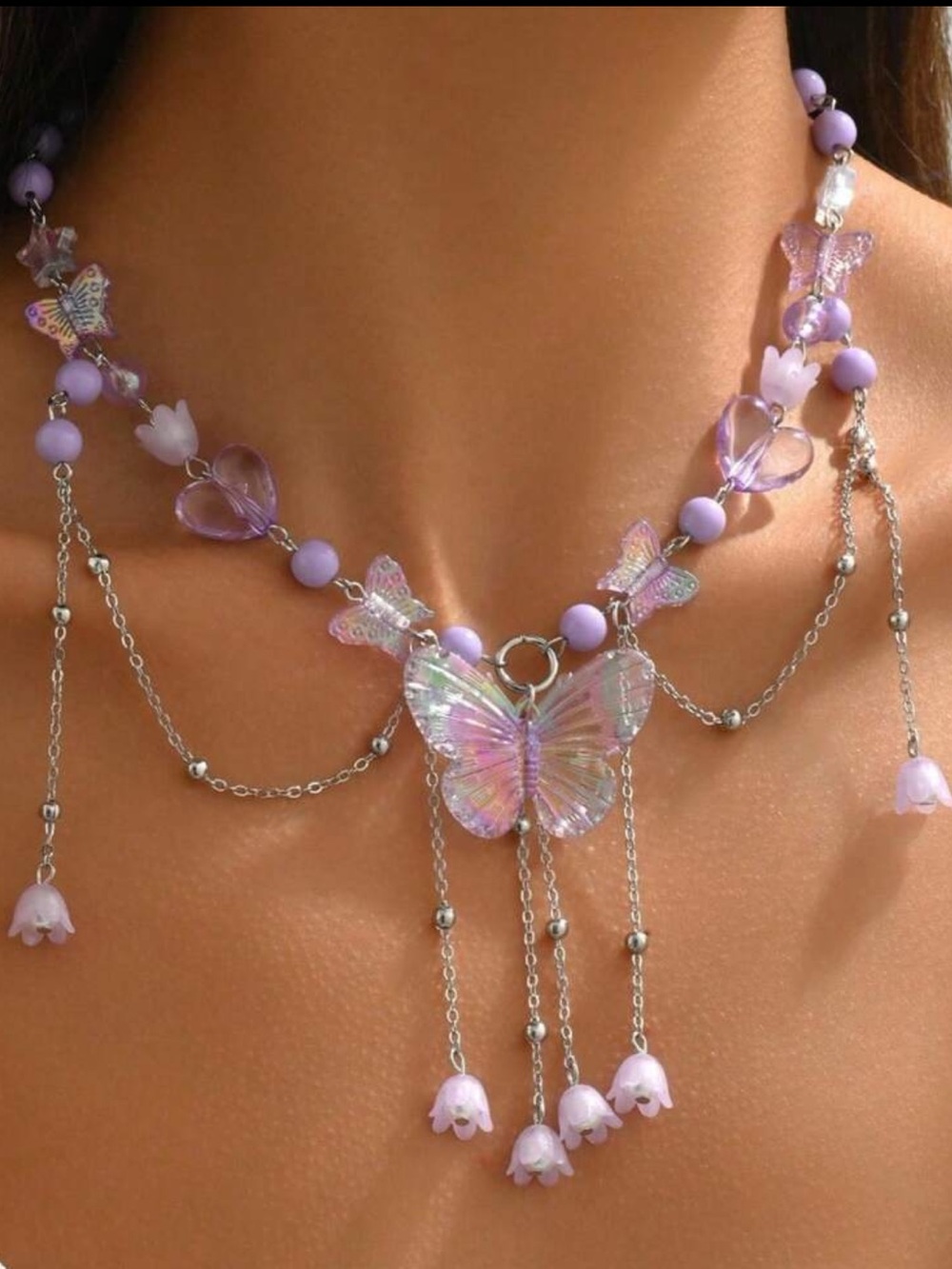 Iridencent Purple Butterfly Pendant Layered Necklace R716